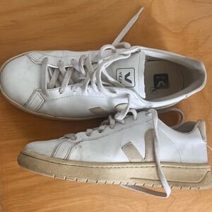 Veja White and Tan Sneakers Minimalist Design